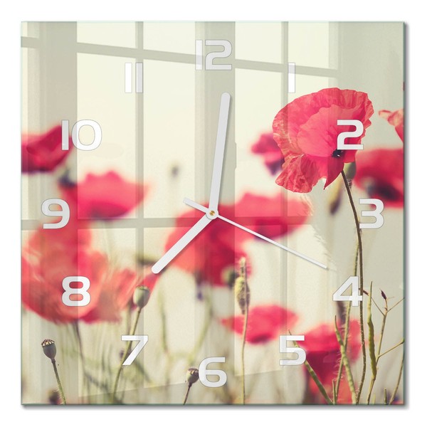 Wanduhr Aus GehäRtetem Glas Mit Leisem Uhrwerk Feldmohn WeißE Zeiger 30X30 Cm-image
