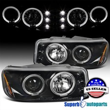 Fit 2000-2006 Sierra Denali Yukon Polished Black Halo Projector Headlights 01-06