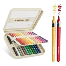 Direct Liquid Acrylic Paint Markers, 24 Colors Brush Tip Pens with Carrying C...