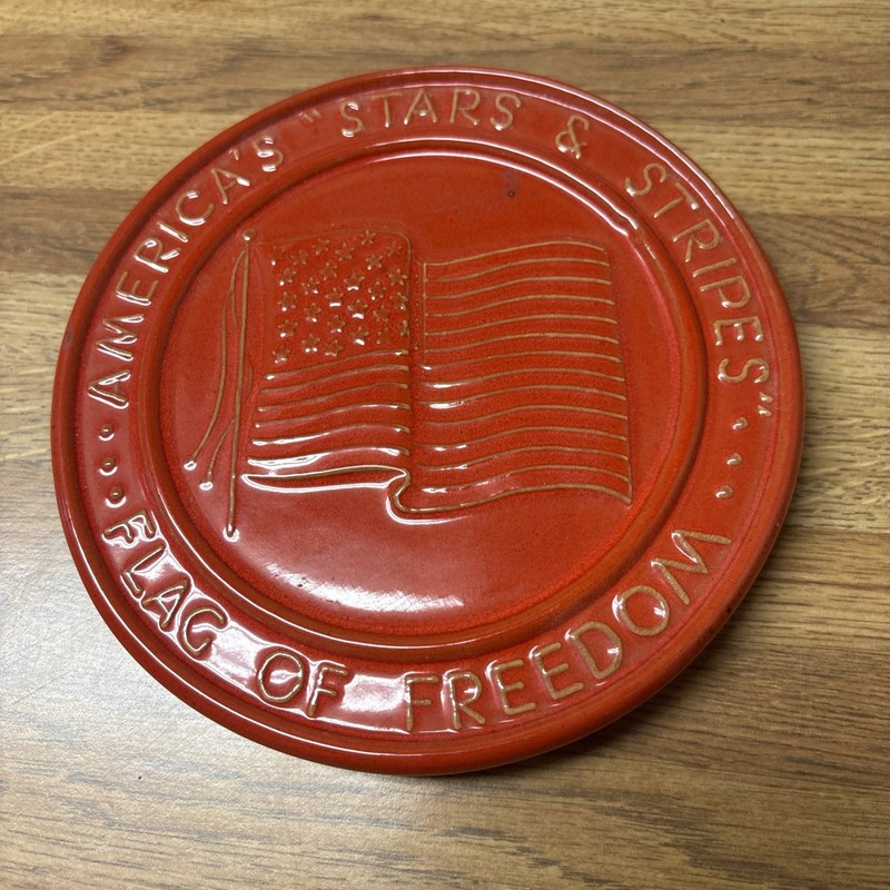 Vintage Frankoma Pottery Trivet Dish American Flag Bicentennial 6.25" Ref 1976