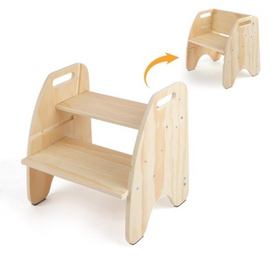 Wooden 2-Step Stool, Kids, Handles, Convertible Chair, Adjustable, Potty Train