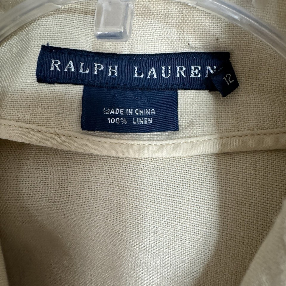 Ralph Lauren Linen Blazer Jacket Size 12 Fits 8 10 Cream Short Safari