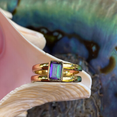 Charles Albert Emerald Cut Mystic Quartz & Alchemia Gold Handcrafted Ring