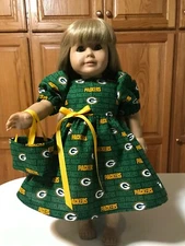 18" Doll Clothes 2pc Set Green Bay Packers Dress and Tote Bag