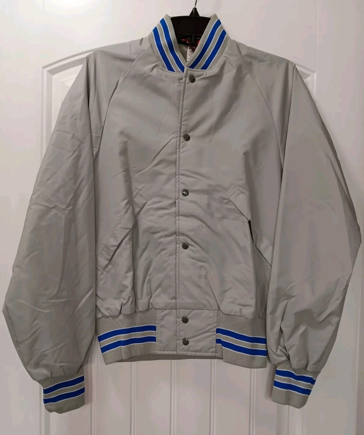 Vtg Pla-Jac Dunbrooke Bomber Jacket Mens S M Gray Blue Retro 80s 90s