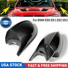 2x Rear Carbon Fiber Mirror Cover Caps For BMW E90 E91 E92 E93 Pre-LCI 335i 328i