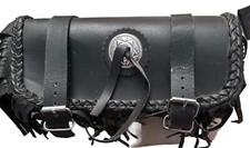 Black Leather Fringed Tool Handlebar Windshield Pouch Bag