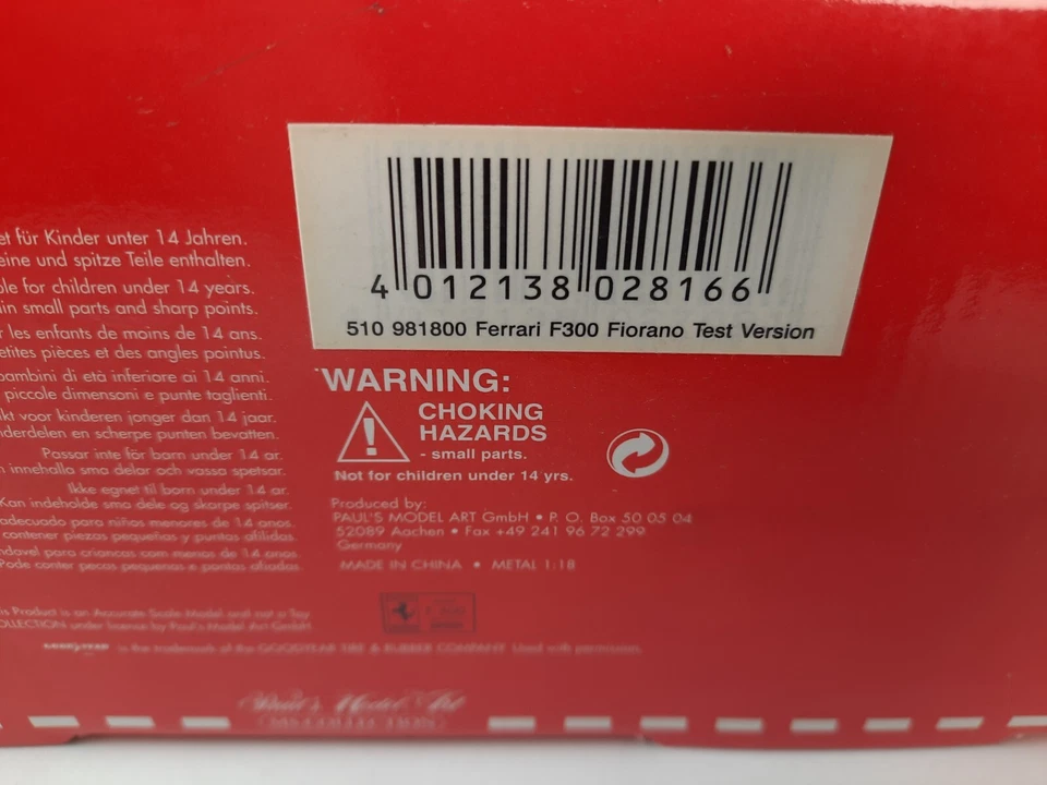 Minichamps Ferrari F300 Michael Schumacher testcar Fiorano 1998 1/18 510981800 - Immagine 2 di 2