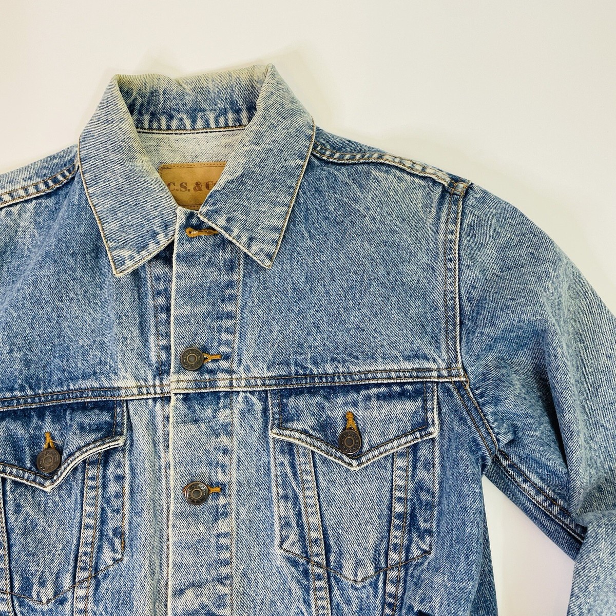 Vintage 80s 90s Trucker Stone Wash Denim Jacket Small C.S. Vintage 80s 90s Trucker Stone Wash Denim Jacket Small C.S.