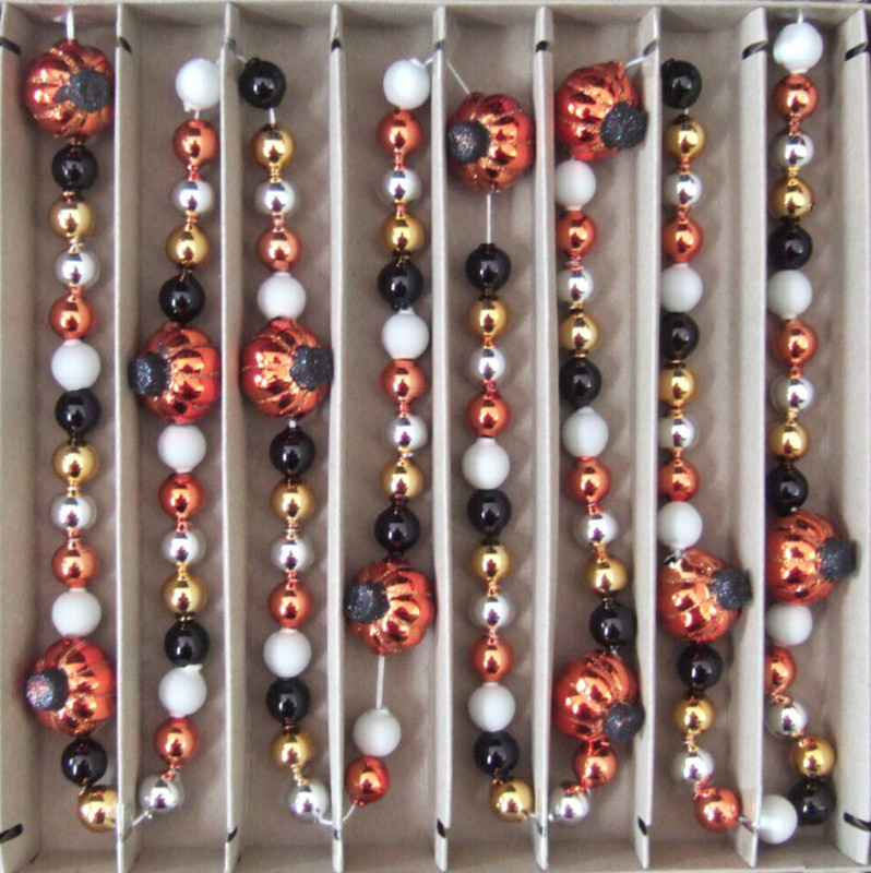 NIB Shiny Brite Halloween Black & Orange Pumpkins  7Ft Garland Christopher Radko