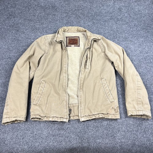 American Eagle Jacket Mens Beige Canvas Sherpa Workwear Utility Distressed Y2k