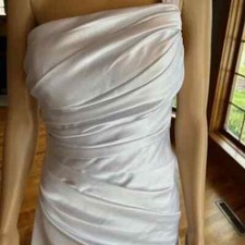 Bill Levkoff White Satin 1Shoulder Floor Length Wedding Gown Bridal Dress Size 4