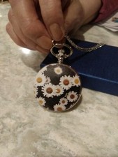 Strada NEW Ladies Daisy Pocket Watch Necklace with Chain and New Battery