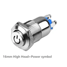 16mm12V High Head Ring LED Nickel Plated Latching Metal Push button Switch Panel