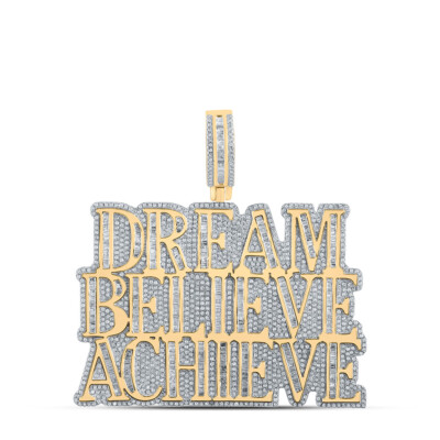 10kt Yellow Gold Mens Baguette Diamond Dream Believe Achieve Pendant 4-1/2 Cttw