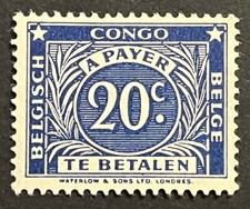 Francobolli da viaggio: Francobollo Congo Belga #J9 - 1943 affrancatura dovuta 20¢ zecca senza gomma