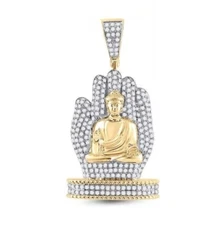 1.75 Cttw Diamond Buddha Praying Hands Mens Pendant Charm 10k Yellow Gold