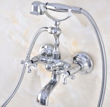 Wall Mounted Polished Chrome Brass Bathtub Clawfoot Faucet Mixer Tap Hand Shower