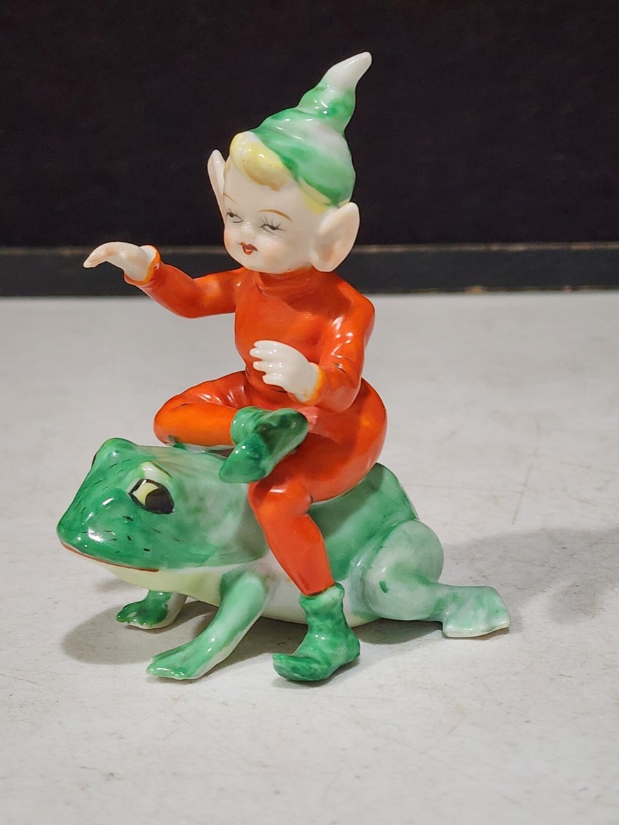 Vintage RARE Lenwile Ardalt Japan Porcelain PIXIE ELF RIDING FROG