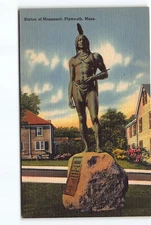 Statue Of Massasoit Plymouth Massachusetts MA Linen Postcard Vtg Unposted