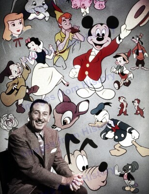 8x10 Print Walt Disney Pictured with Disney Characters Color #9185