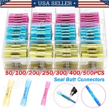 500/200PCS Heat Shrink Butt Wire Splice Connectors Insulated Crimp Terminals Kit