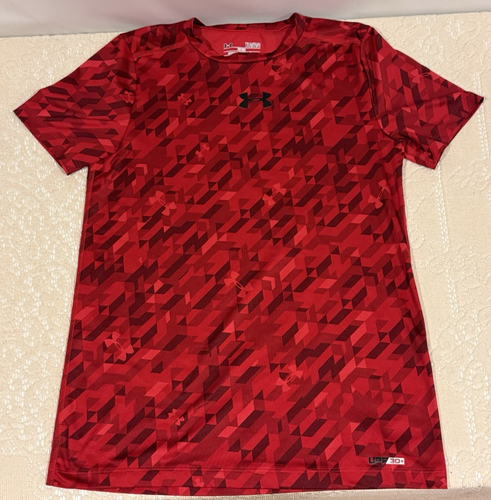 UNDER ARMOUR HeatGear UPF 30+ rot geometrisch tailliert Shirt Jungen Jugend Größe YLG - Bild 3 von 18