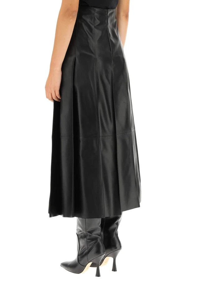 Women's Lambskin Leather Flare Skirt Long Maxi Black Lined Zipper Closure - Image 2 of 4