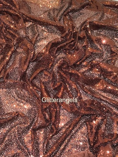 1 Meter Brown Sparkling 3mm Sequin Tulle Fabric 58” Wide Stretch Net Dress - Picture 2 of 5