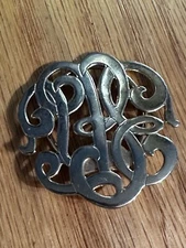 JERI LOU Vintage GOLD TONE SCARF DRESS CLIP PIN Faux Monogrammed Style CLASSY!