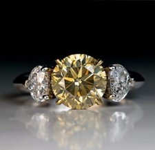 Round Cut Yellow Citrine 925 Sterling Silver Wedding Engagement Ring 3.70Ct