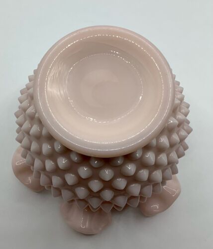 Rare Fenton Pink Hobnail Ruffled Art Glass Rose Bowl MCM - Picture 3 of 9