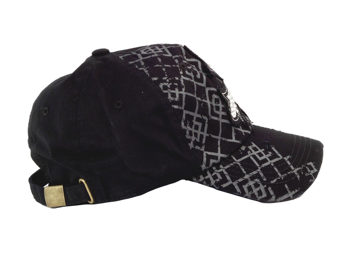 Top Headwear Distressed Studded Rhinestones Cross Adjustable