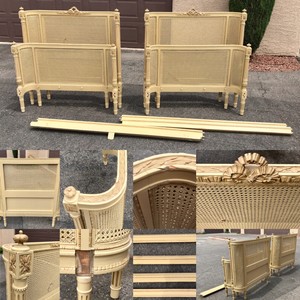 Vintage Regency Style Curved Cane Twin Bed Sets Headboards