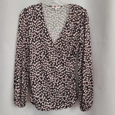 Boden Sz 6 Elodie Faux Wrap Black Cream Pink Floral Office Career Casual Top