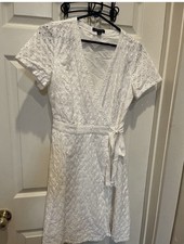 Tommy Hilfiger SZ 8 White Eyelet Wrap Dress EUC