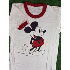 Vintage 70s 80s Disney Mickey Mouse Small Cotton White Red Ringer Shirt USA Made