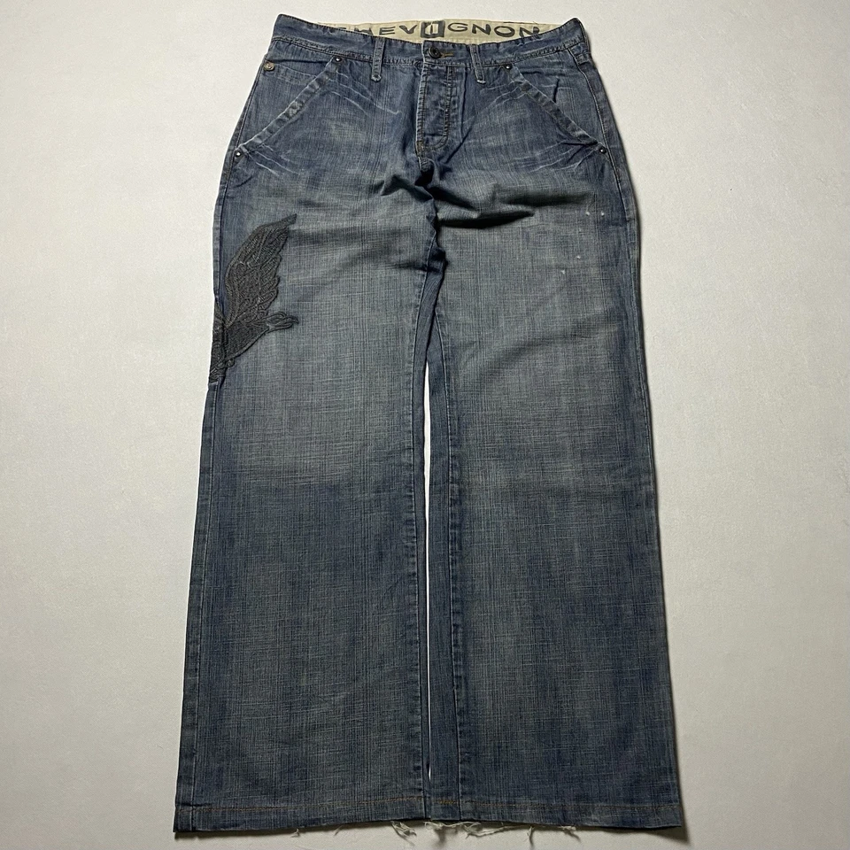 Jeans Y2K holgados W31 Chevignon bordado denim pierna ancha vintage lavado a ... - Imagen 2 de 4