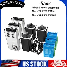✅3/5 Axis Nema34/23 Φ8mm Closed Loop Stepper Hybrid Servo Motor Driver Power Kit