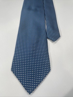 Enzo Castellano Silk Tie Blue White Micro Check Geometric 100% Silk Necktie