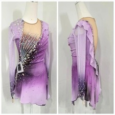 Ice skating dress Competition Figure Skating Twirling Costume purple dyeing