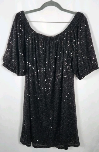 Venus Women's Sequin Off-The- Visitar   Shoulder Dress - Black, Size XL