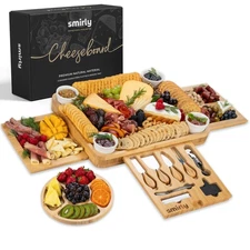 SMIRLY Large Bamboo Charcuterie Cheese Board Set - House Warming Gift