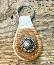 Keyring Leather Natural Cowhide with Accent Brown White Key Ring