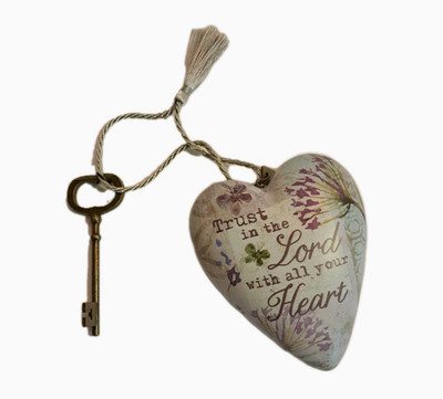 Demdaco ART HEARTS Christine Adolph Trust in the Lord Heart with Key Ornament
