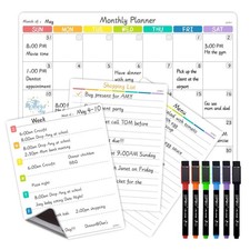 Magnetic Monthly Calendar Whiteboard Set for Fridge 14.5" x 11" with 6 Markers