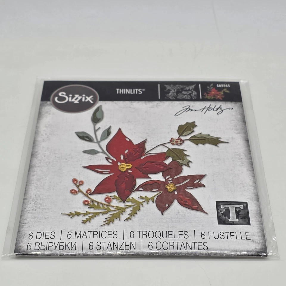 Festive Bouquet Poinsettia Sizzix Thinlits Thin Metal Die Set Tim Holtz 665565 - Image 4 of 4