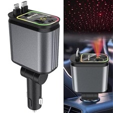 4in1 Retractable Car Charger Starlight in Car Roof Type C Fast Charging Adapter