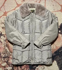 VINTAGE MADE IN USA Women's Tempco Goose Down Jacket Medium Beige Fur Collar