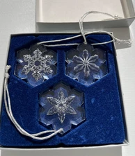 Vintage Lot 3 Fine Lead Crystal Snowflake Ornaments Christmas Holiday-Very Nice!